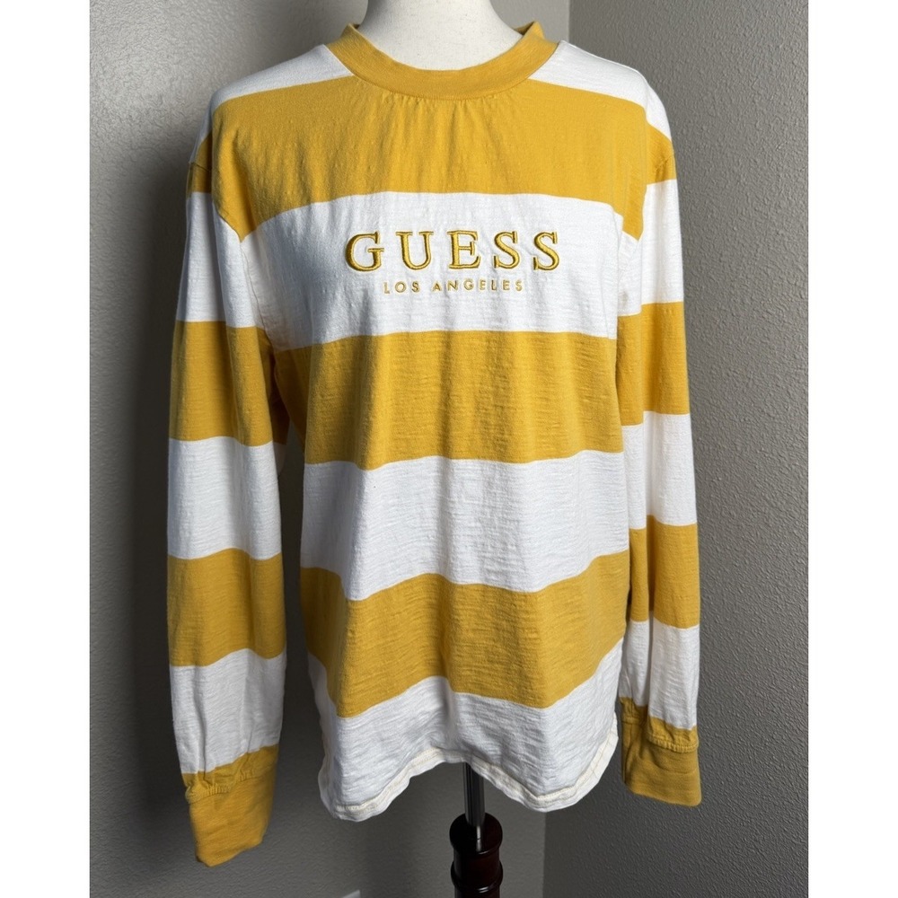 Vintage 90s GUESS Los Angeles Striped Long Sleeve T Shirt Mens Medium Streetwear